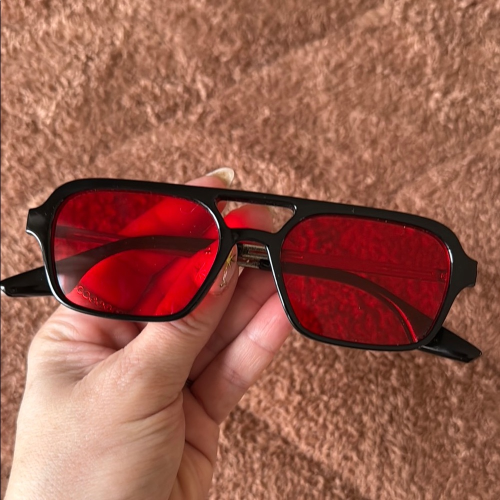 Bold Red and Black Aviator Sunglasses with Double Bridge